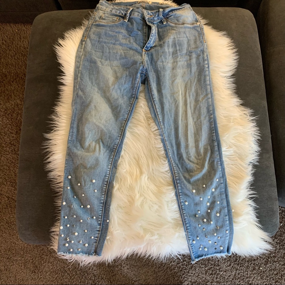 Pearl and rhinestone jeans